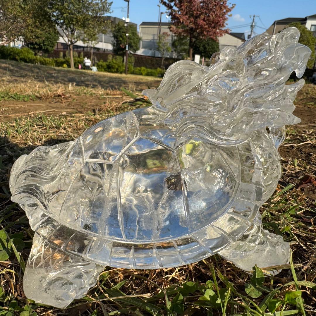 超透明　風水用　ブラジル産天然クリスタル龍亀！！(虹多い)ロングイ　風水 置き