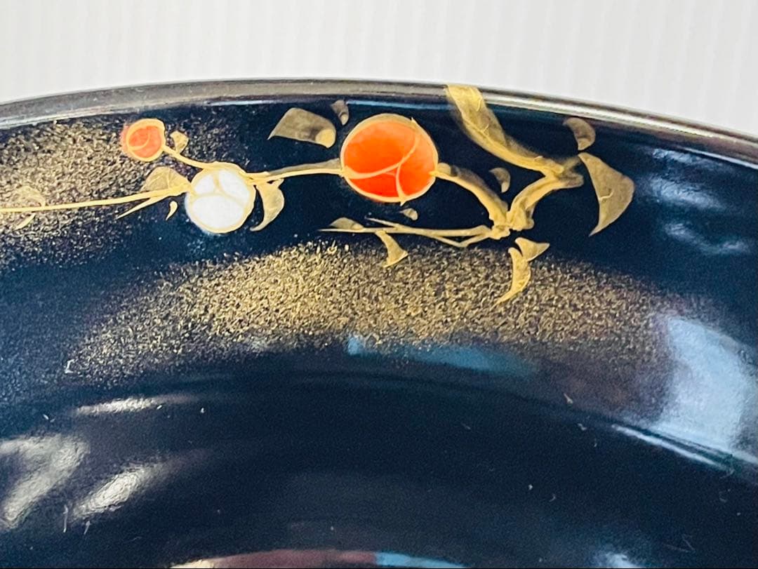 未使用品　清水焼　土渕陶葊　黒塗紅白梅抹茶碗