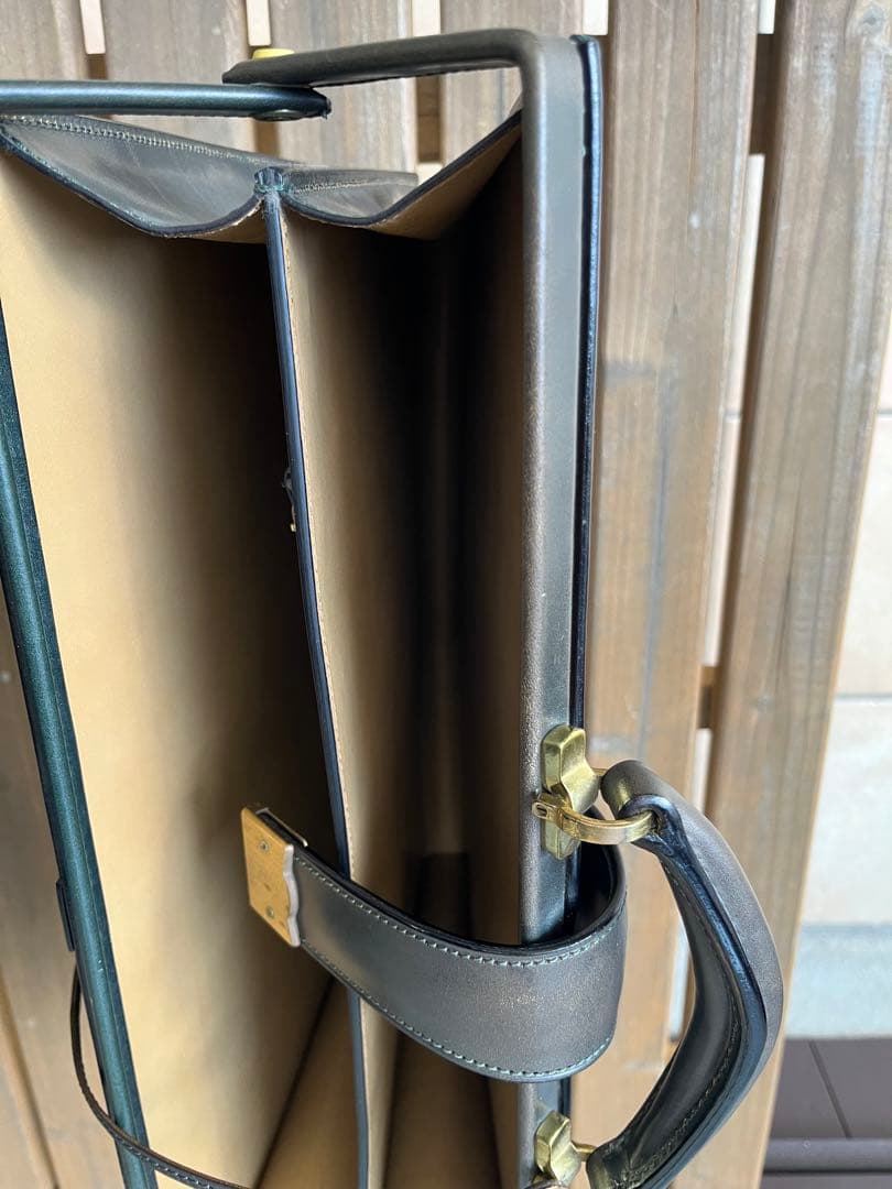 y*k様 万双　薄型ダレスバッグ　細マチダレス　別注　グリーン　ブライドルレザー