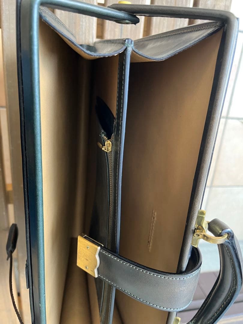 y*k様 万双　薄型ダレスバッグ　細マチダレス　別注　グリーン　ブライドルレザー