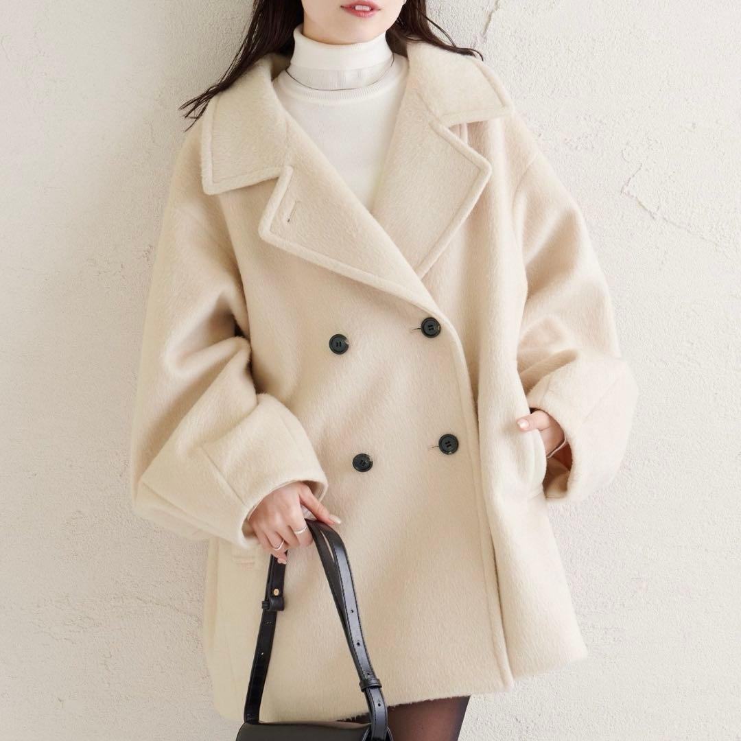 【美品】mystic ウール混シャギーミドルコート アイボリー S 2025AW