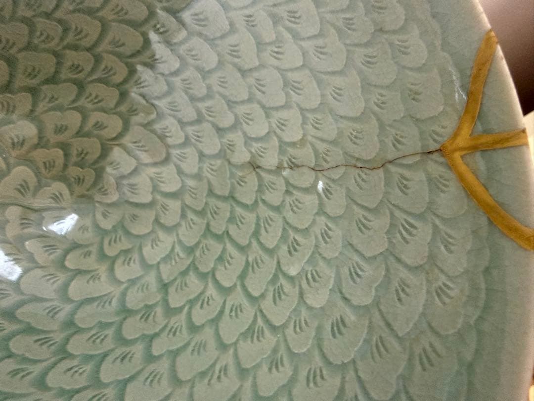 中相浩　高麗青磁　茶碗　金継ぎ修復済み　茶道具　茶器　韓国人間文化財