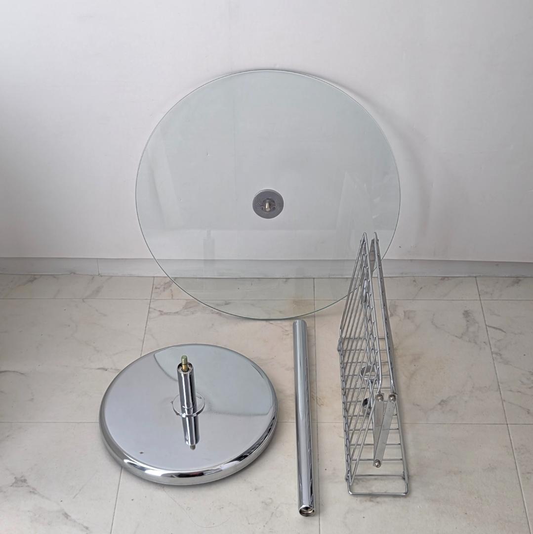 ガラス×クローム サイドテーブル マガジンラック付き ビンテージ Y2K ポップ