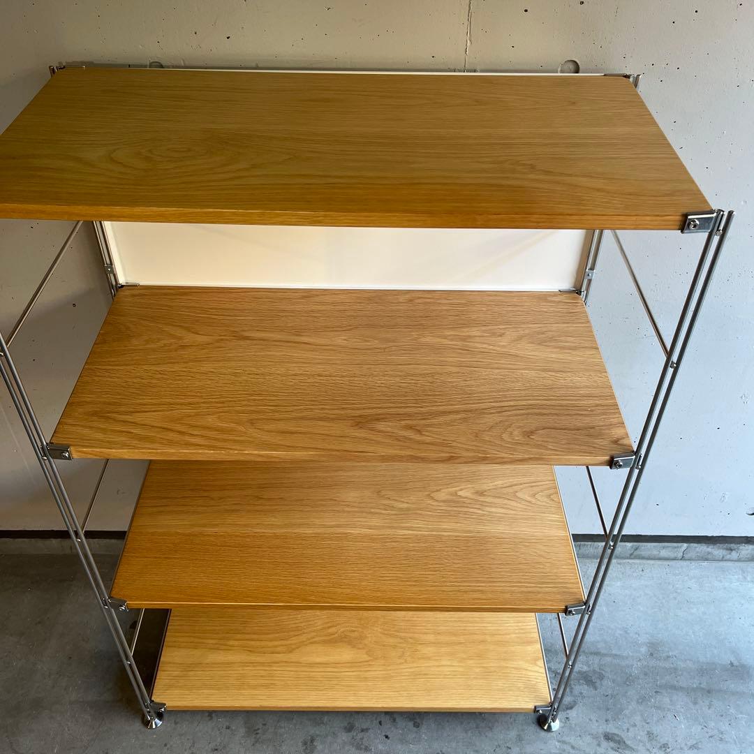 美品★無印ステンレスユニットシェルフ・オーク材棚セット・ワイド中 バックパネル付