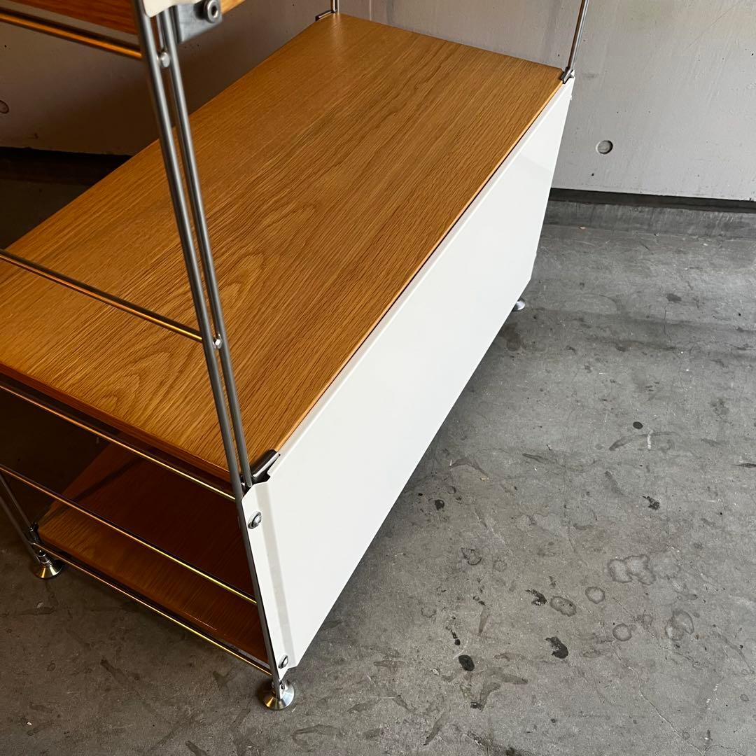 美品★無印ステンレスユニットシェルフ・オーク材棚セット・ワイド中 バックパネル付