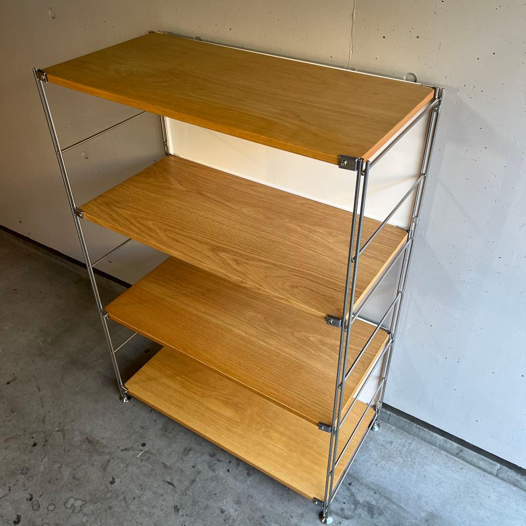 美品★無印ステンレスユニットシェルフ・オーク材棚セット・ワイド中 バックパネル付