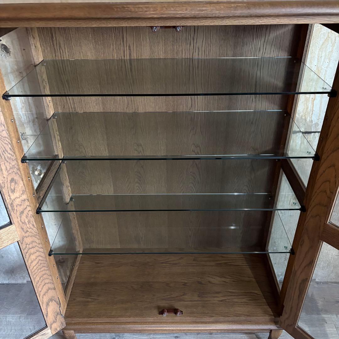 旭川家具　勇峰工芸　猫脚キャビネット　飾り棚　ギャラリーボード　道産ナラ材