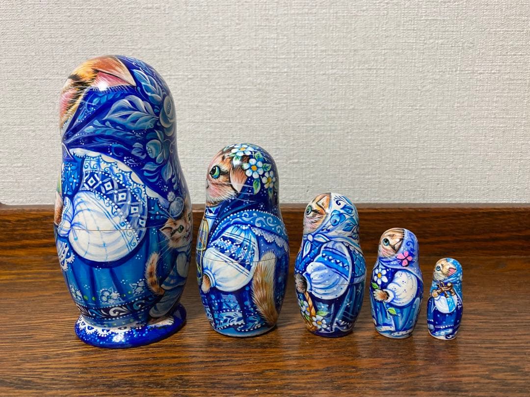 年末感謝セール♪ロシア雑貨☆ネコマトリョーシカ5P『グジェリの猫一家』ミラ最新作