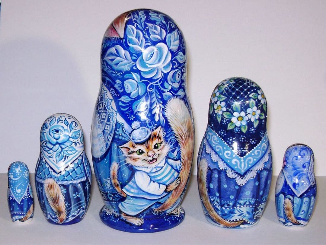 年末感謝セール♪ロシア雑貨☆ネコマトリョーシカ5P『グジェリの猫一家』ミラ最新作