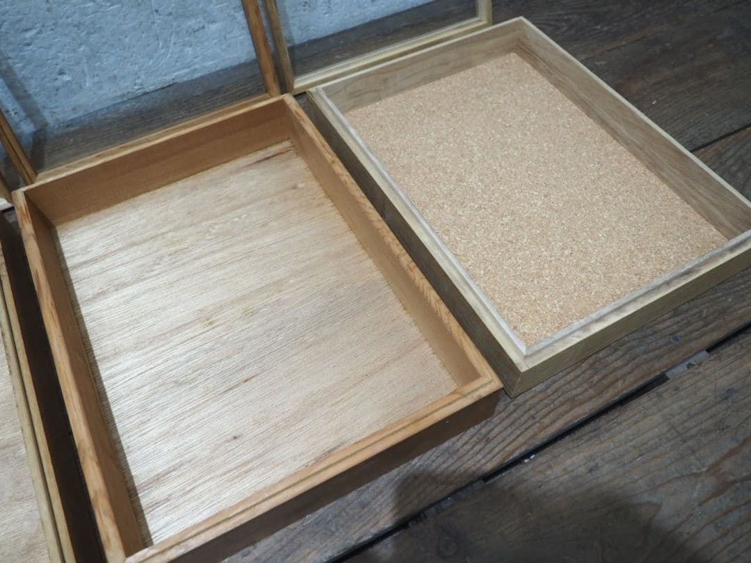 1390 ②蓋付 レトロな標本ケース(小3、大1)4個セット ガラスケース　展示