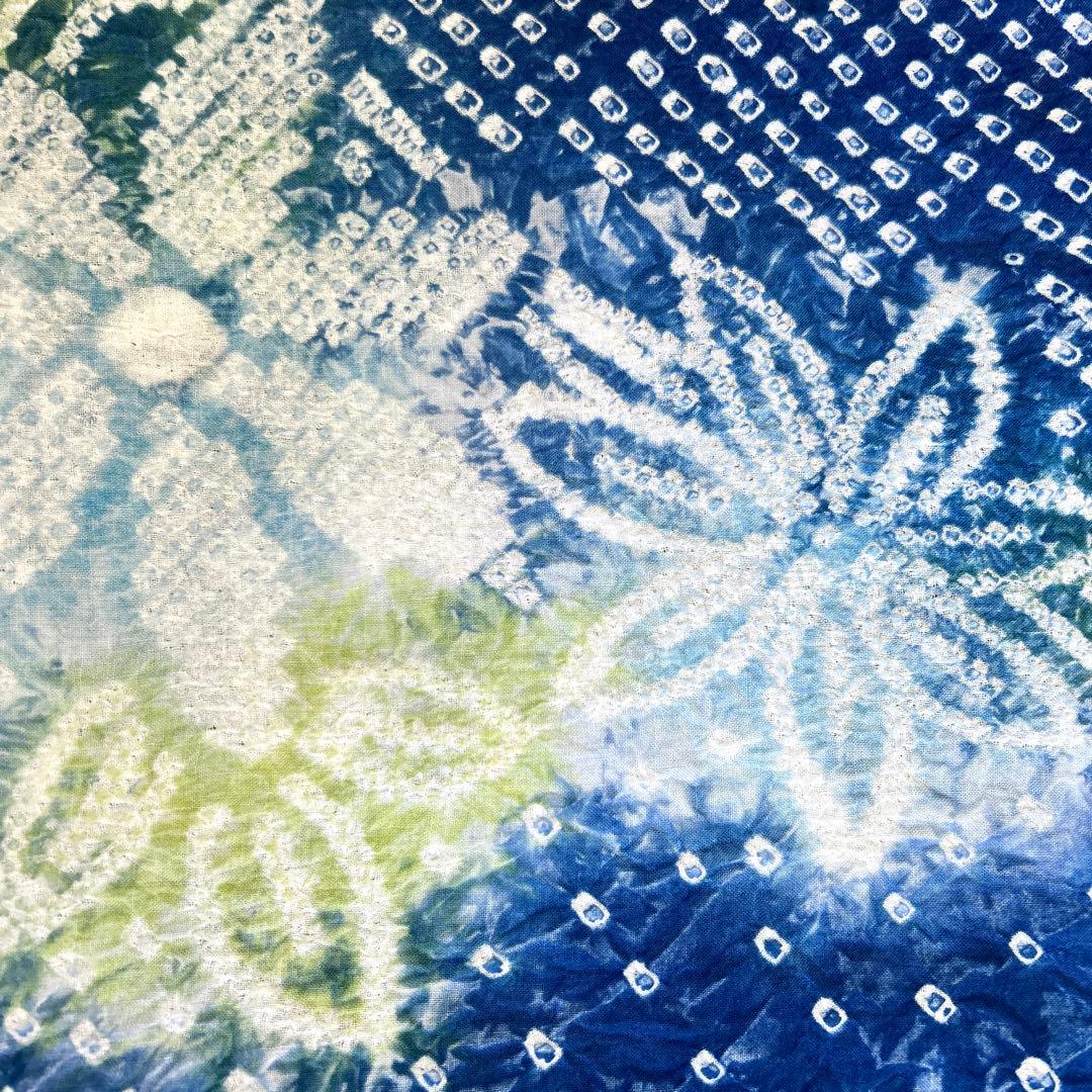 やまと謹製　裄70 有松絞り　絞り浴衣　花柄　藍色×白