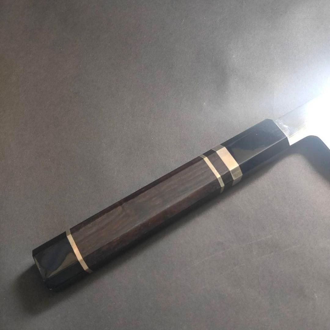 k*0様 ウルトラ鏡面銀三本焼 刀型切付包丁285mm 黒檀銀巻柄 柳刃包丁