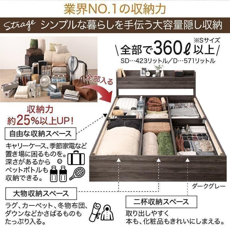新品 送料込 セミダブルベッド 収納 棚 2口コンセント マットレス付 ab