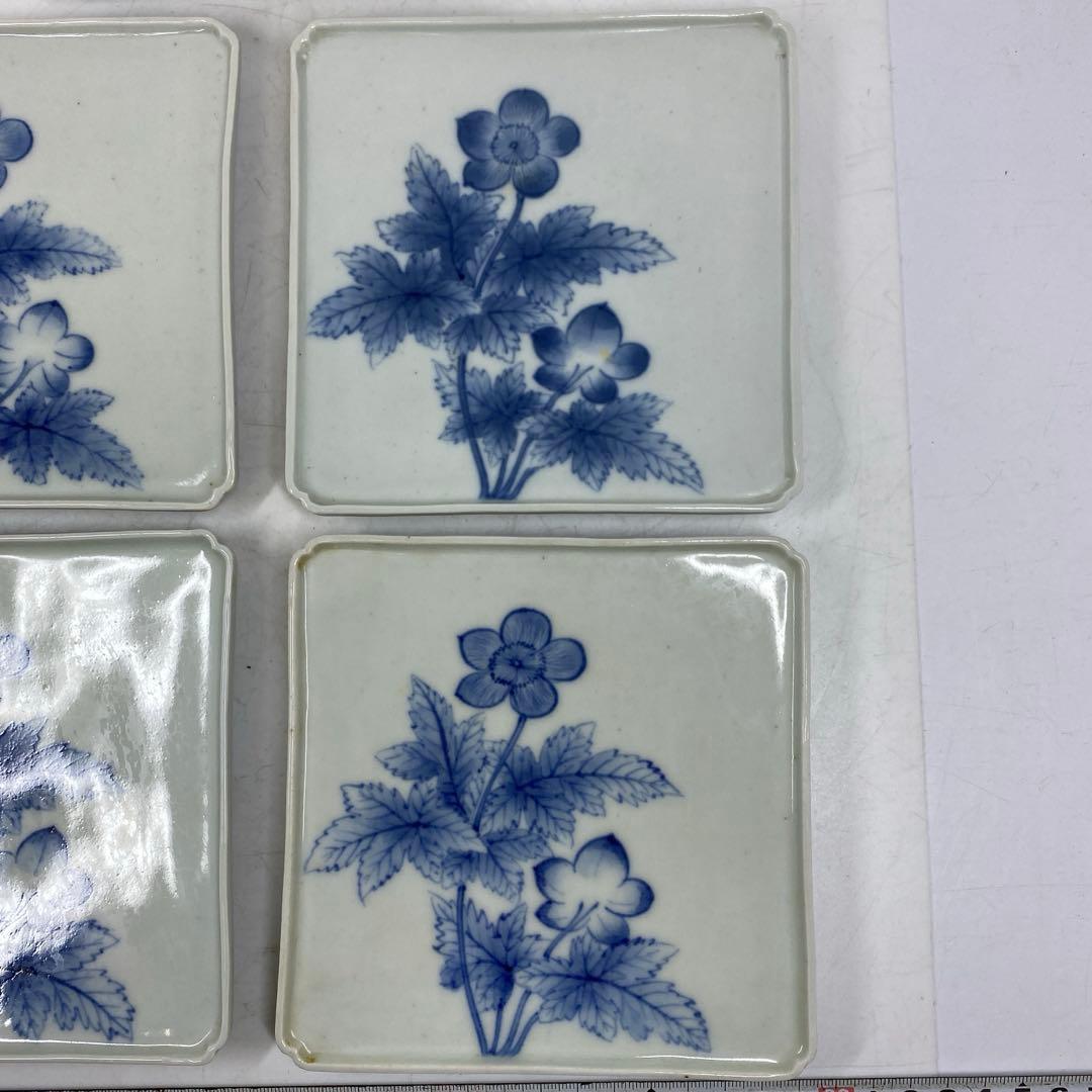 鍋島焼 花柄 角皿 5枚 14×14cm 東キ7-0824☆2F トコヒ