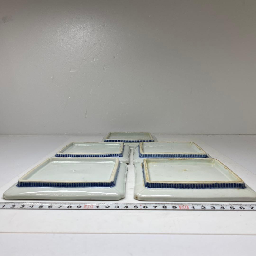 鍋島焼 花柄 角皿 5枚 14×14cm 東キ7-0824☆2F トコヒ