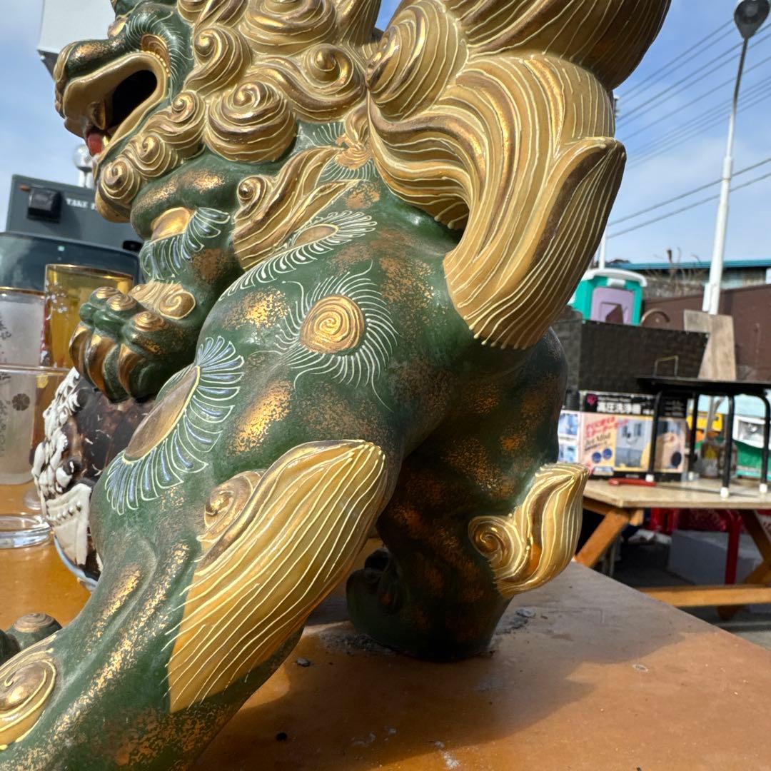 九谷焼 八幡窯　須栄義作　金緑x 龍の玉乗り獅子