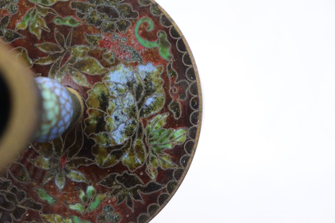 中国　七宝焼　燭台　送料込み251015