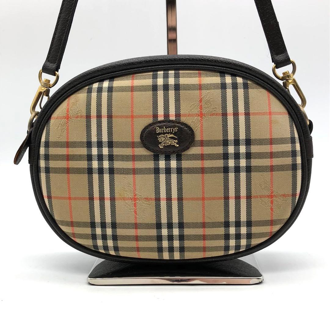 人気✨バーバリー ショルダーバッグ ノバチェック ホースロゴ キャンバス レザー