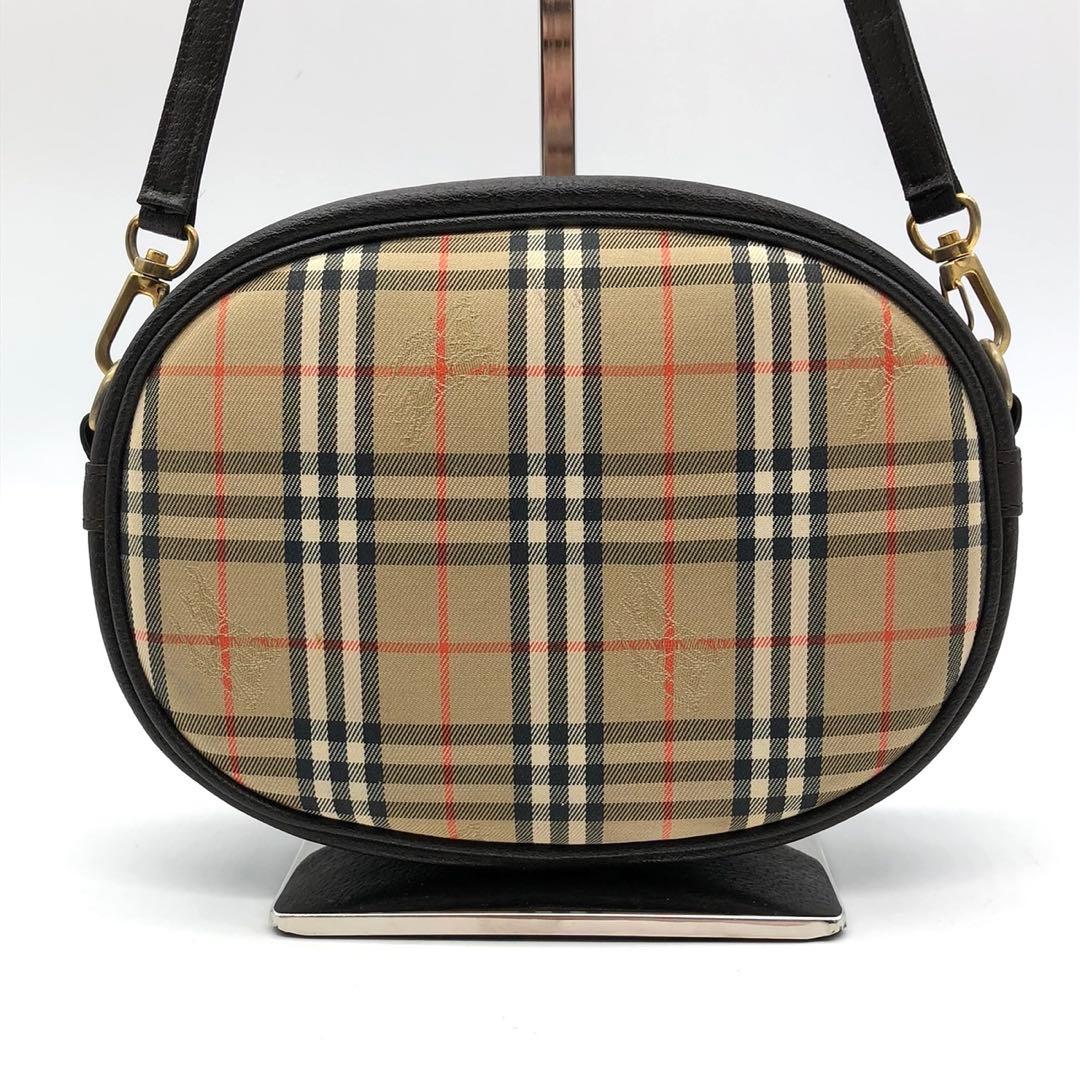 人気✨バーバリー ショルダーバッグ ノバチェック ホースロゴ キャンバス レザー
