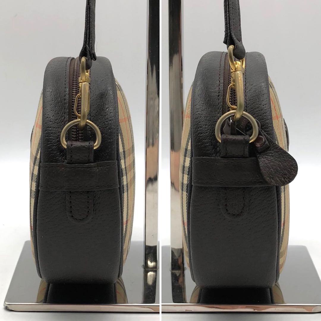 人気✨バーバリー ショルダーバッグ ノバチェック ホースロゴ キャンバス レザー