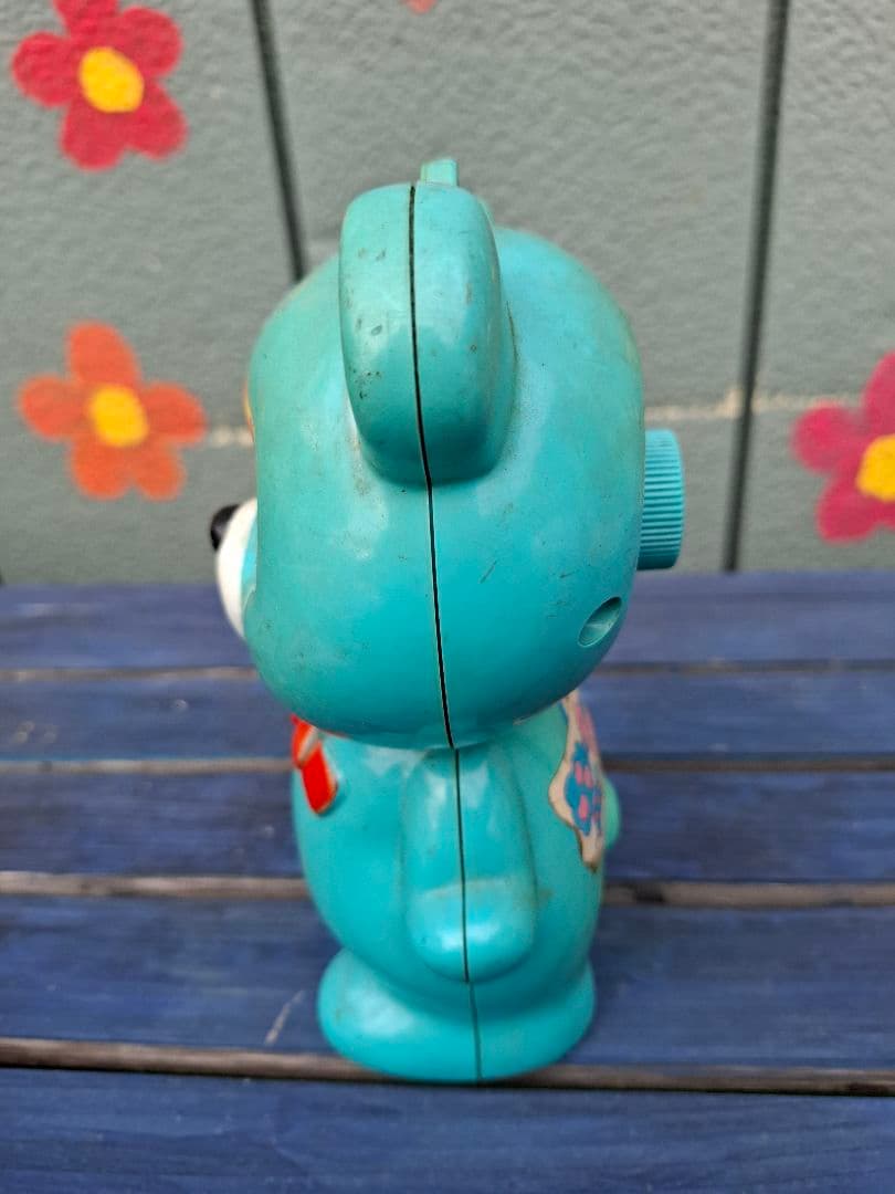 昭和レトロ　オルゴール クマ　ブルー Sankyo　 サンキョー　当時物　キョロ