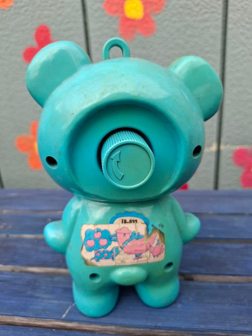 昭和レトロ　オルゴール クマ　ブルー Sankyo　 サンキョー　当時物　キョロ