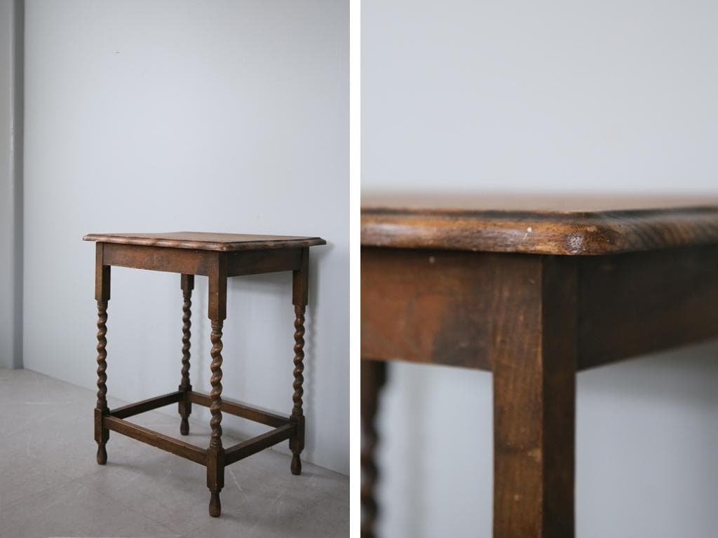 英国アンティーク木製サイドテーブル/オケージョナル机/飾り棚/花台(91-16)