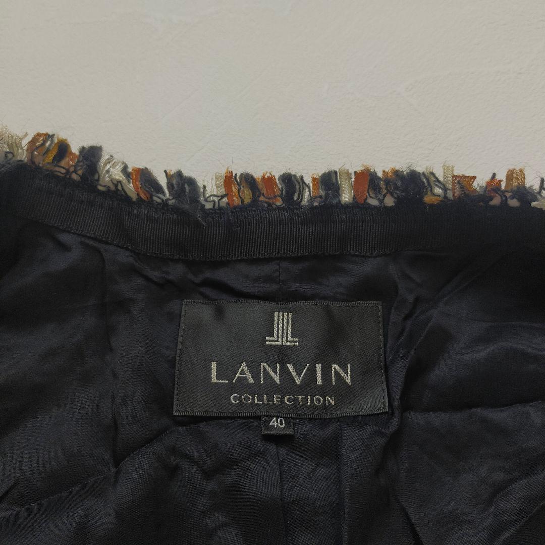 極美品　ランバンコレクション　ツイード　ノーカラージャケット　モヘア