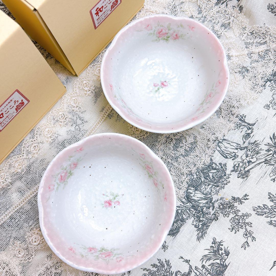 箱付新品4個セット キャサリン柄 雪粉引 高台鉢 プランドパリ/ イマン マニー