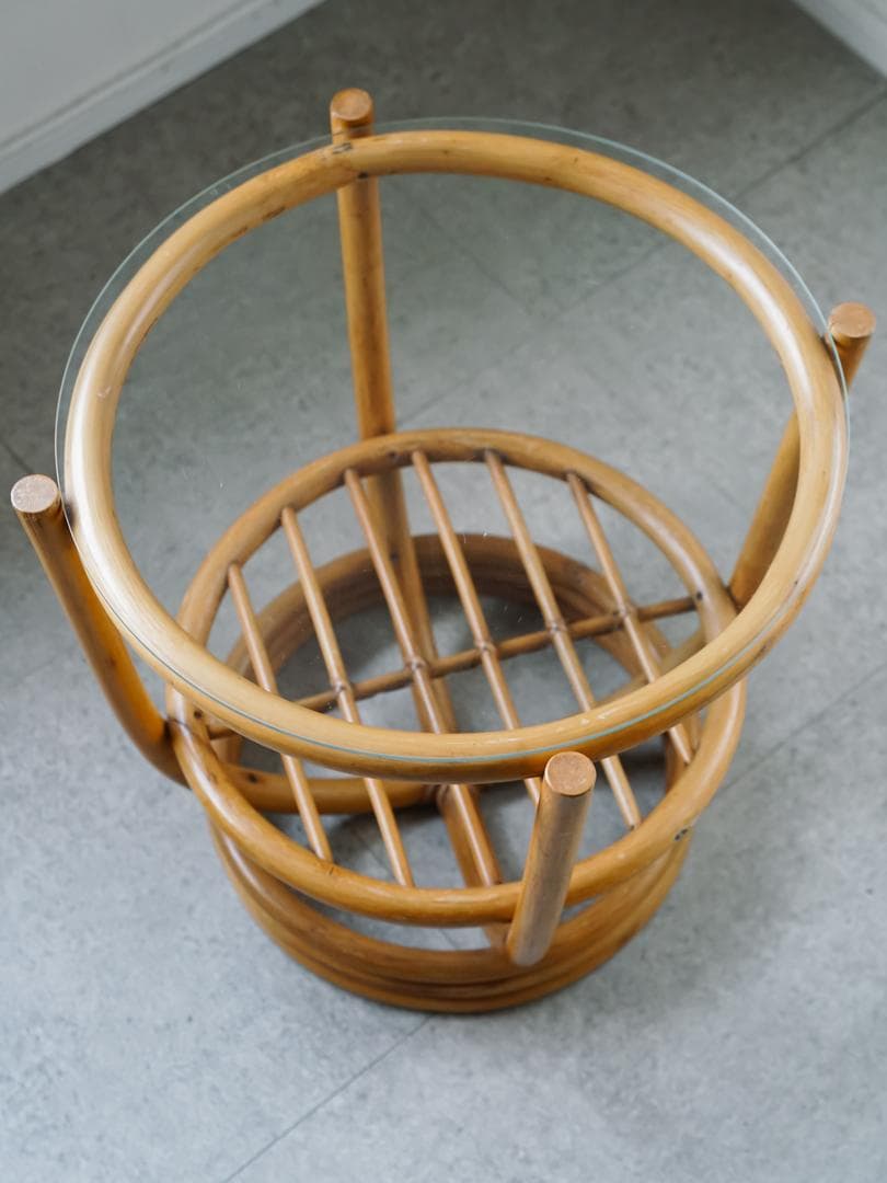 70-80's ヴィンテージ ラタン/藤 テーブル ミッドセンチュリーモダン