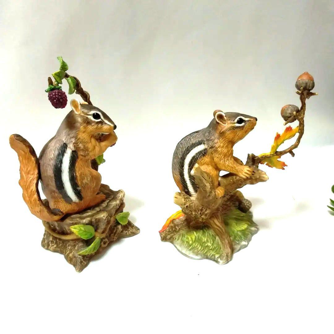 シマリス陶器オブジェ【2個セット】⑤