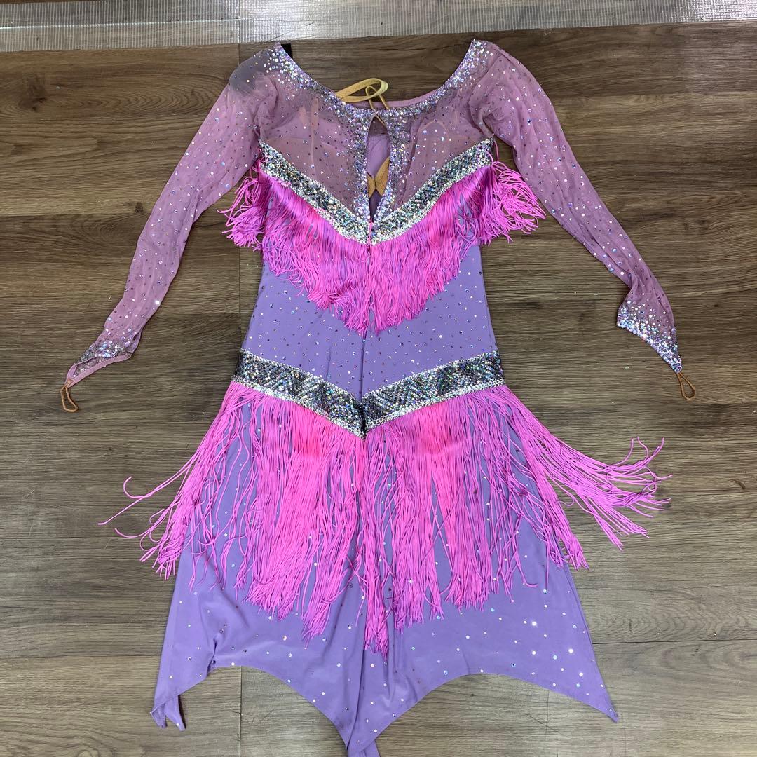 2.3 競技ダンス ラテン バトン用 ドレス パープル ピンク 社交ダンス