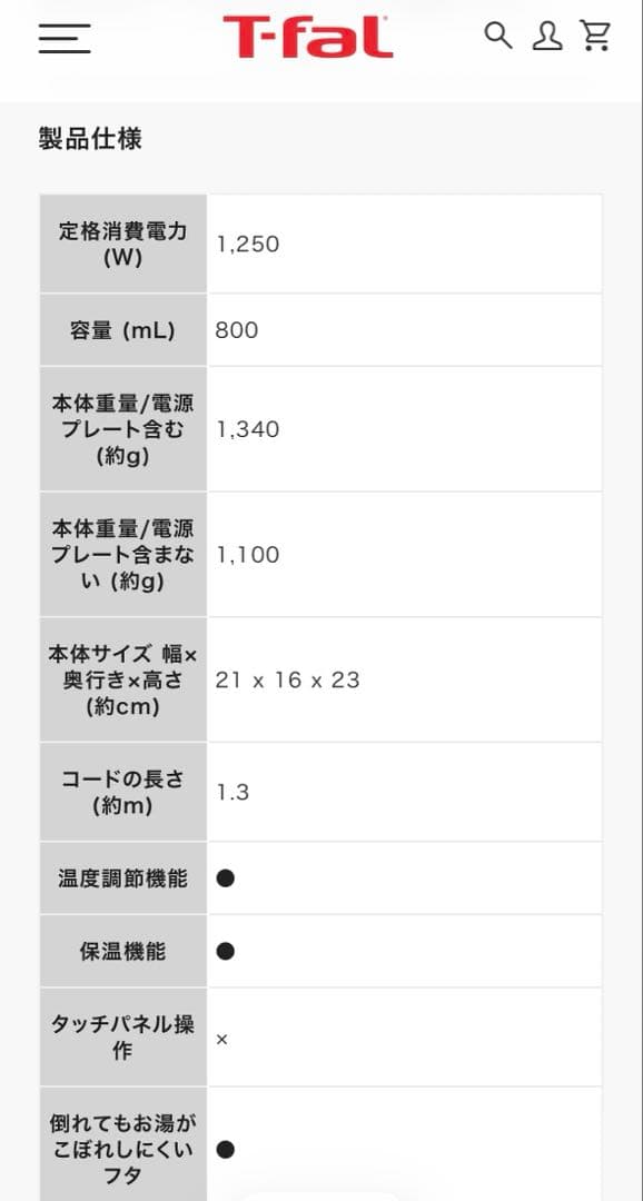 T-fal ティファール　ディスプレイ ロック コントロール 0.8L