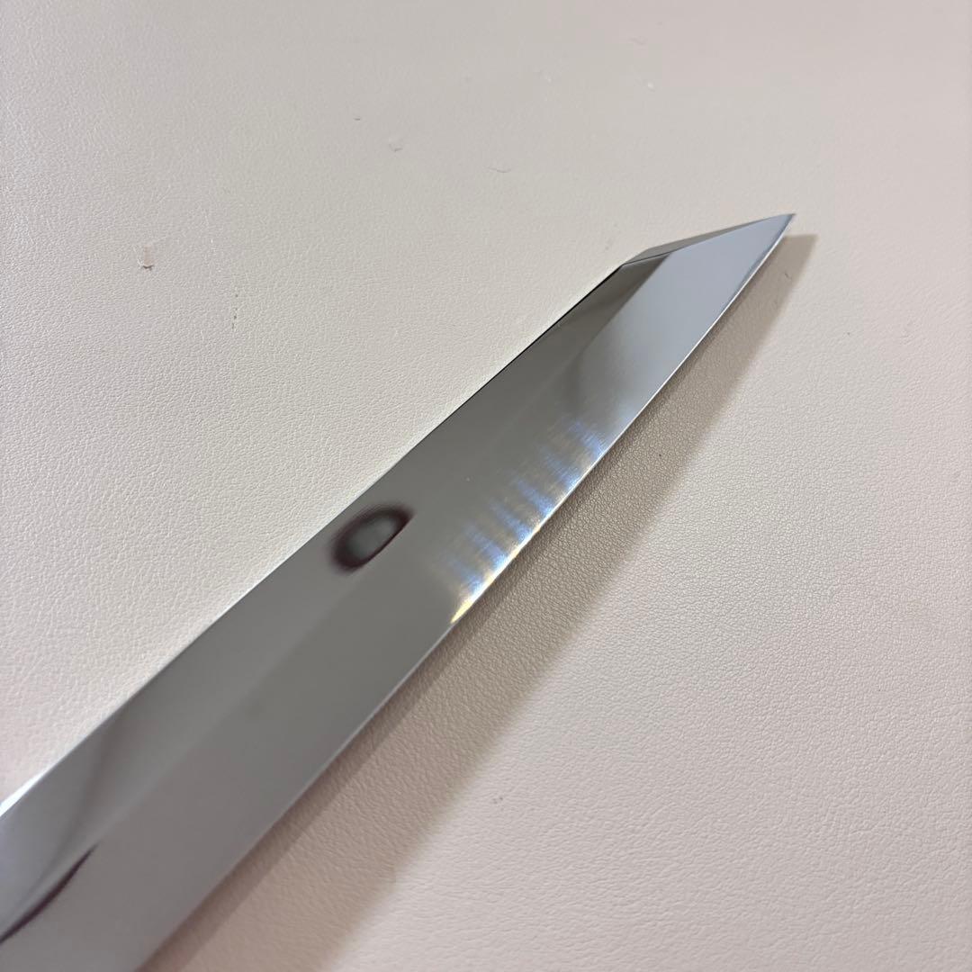 270mm 切付柳刃包丁 鏡面　黒檀黒水牛八角柄 刺身包丁 【全鋼】'鞘付き༩