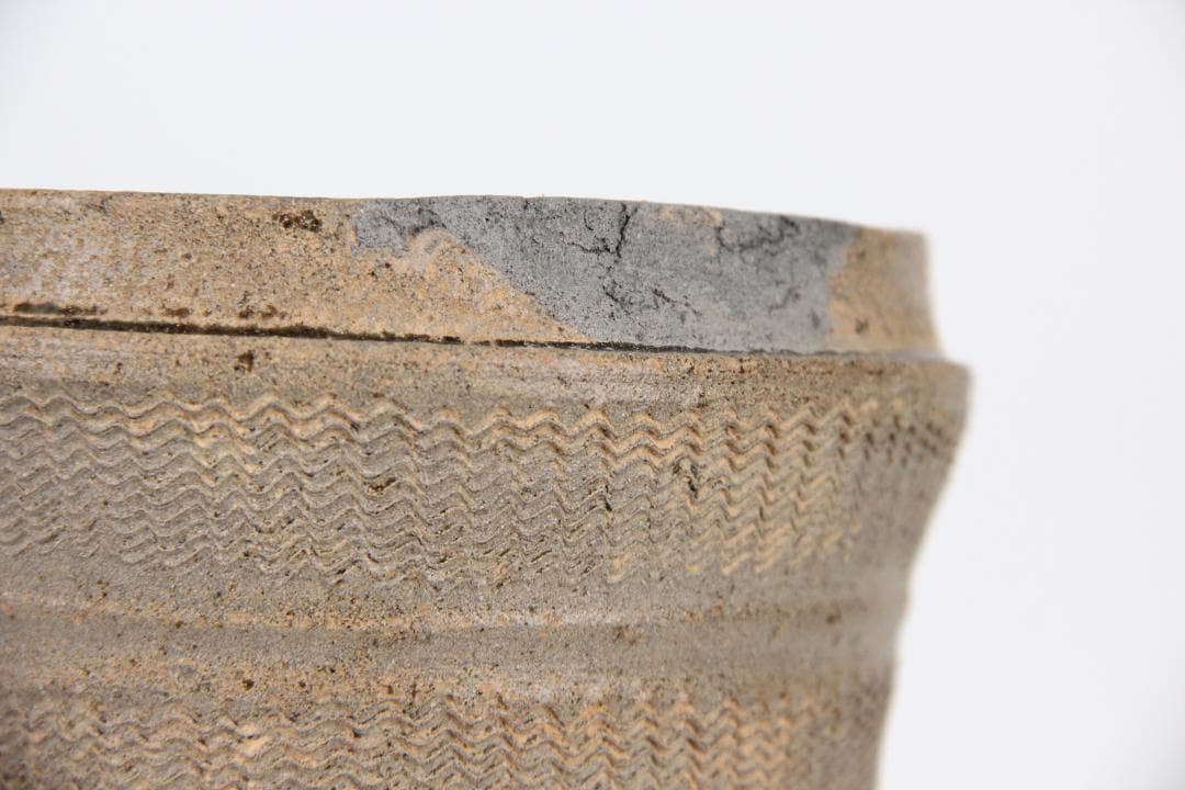 須恵器 長頸壺 波文 広口 壺 焼き締め 花瓶 新羅　高麗 箱付 ED11-25