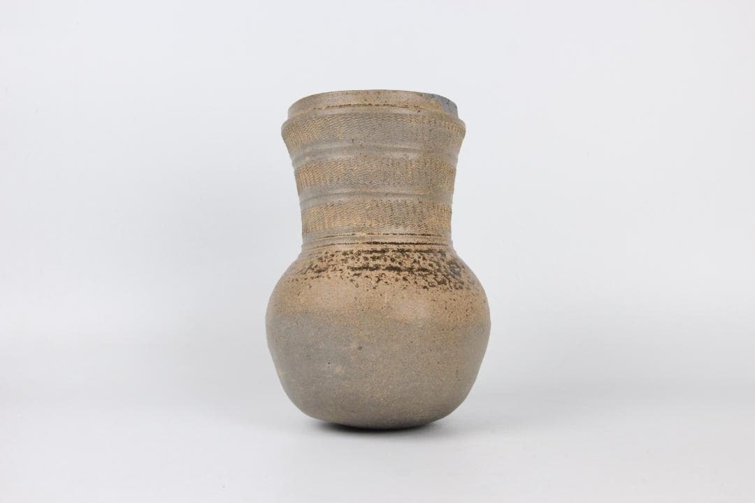 須恵器 長頸壺 波文 広口 壺 焼き締め 花瓶 新羅　高麗 箱付 ED11-25