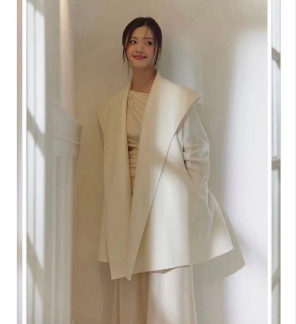 polaura ポローラ　ショールカラーウールミドルコート　ベージュ