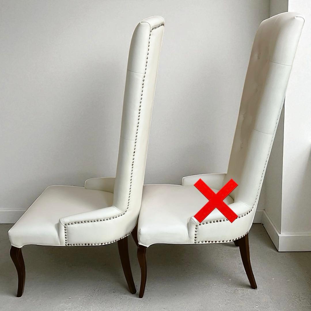 王様 ラウンジチェア 希少 ハイバックチェア アンティーク レザー 椅子 白 ②
