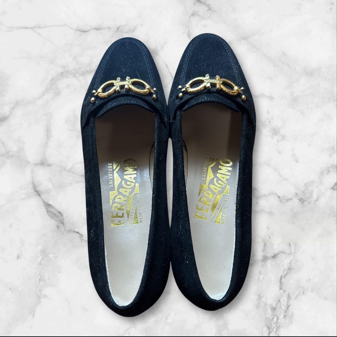 S*e様 フェラガモ ローファー　ガンチーニ　ヒール　黒　ベロア　サイズ　5 1