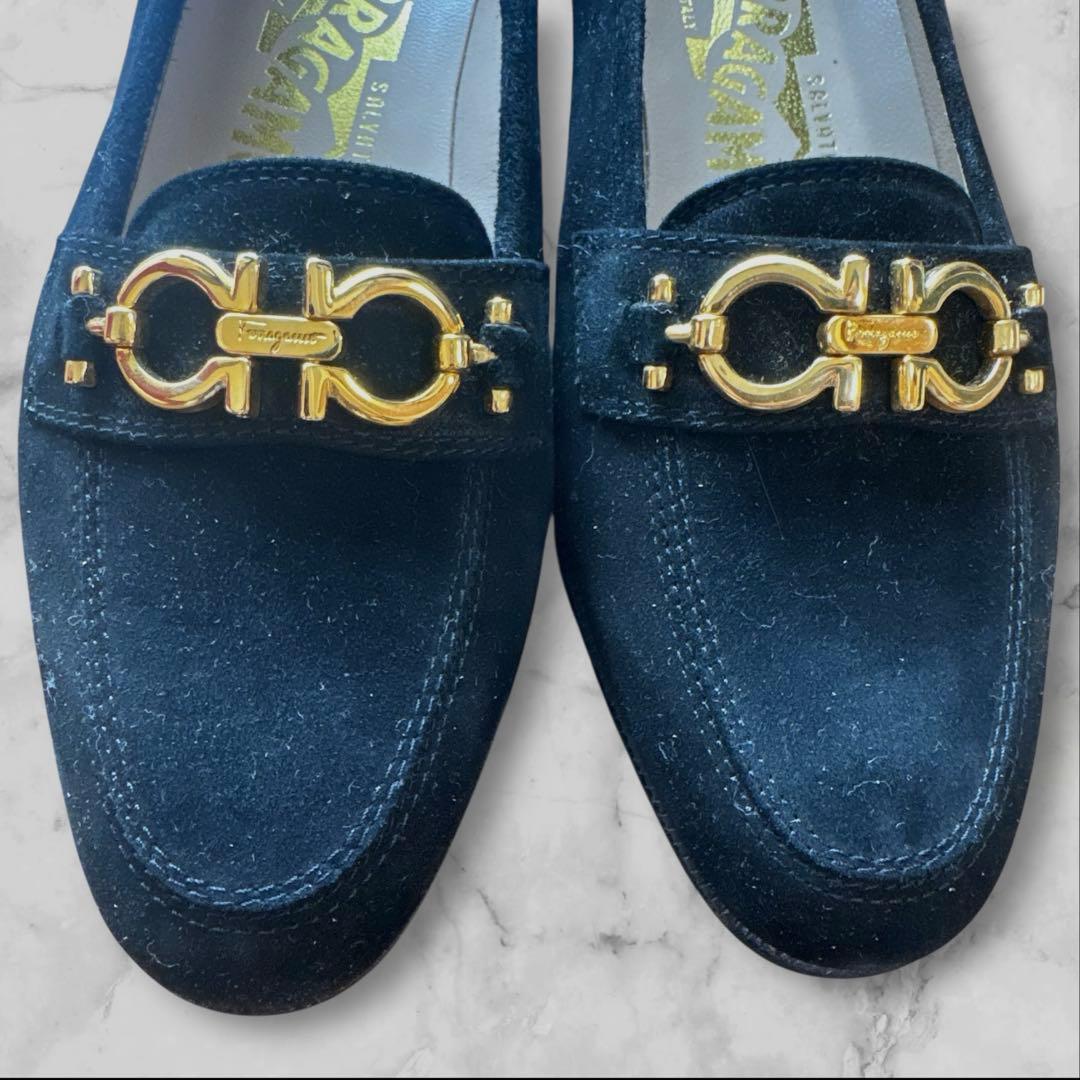 S*e様 フェラガモ ローファー　ガンチーニ　ヒール　黒　ベロア　サイズ　5 1