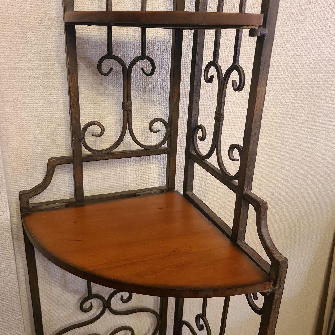 アンティーク調　折り畳み式　コーナーシェルフ