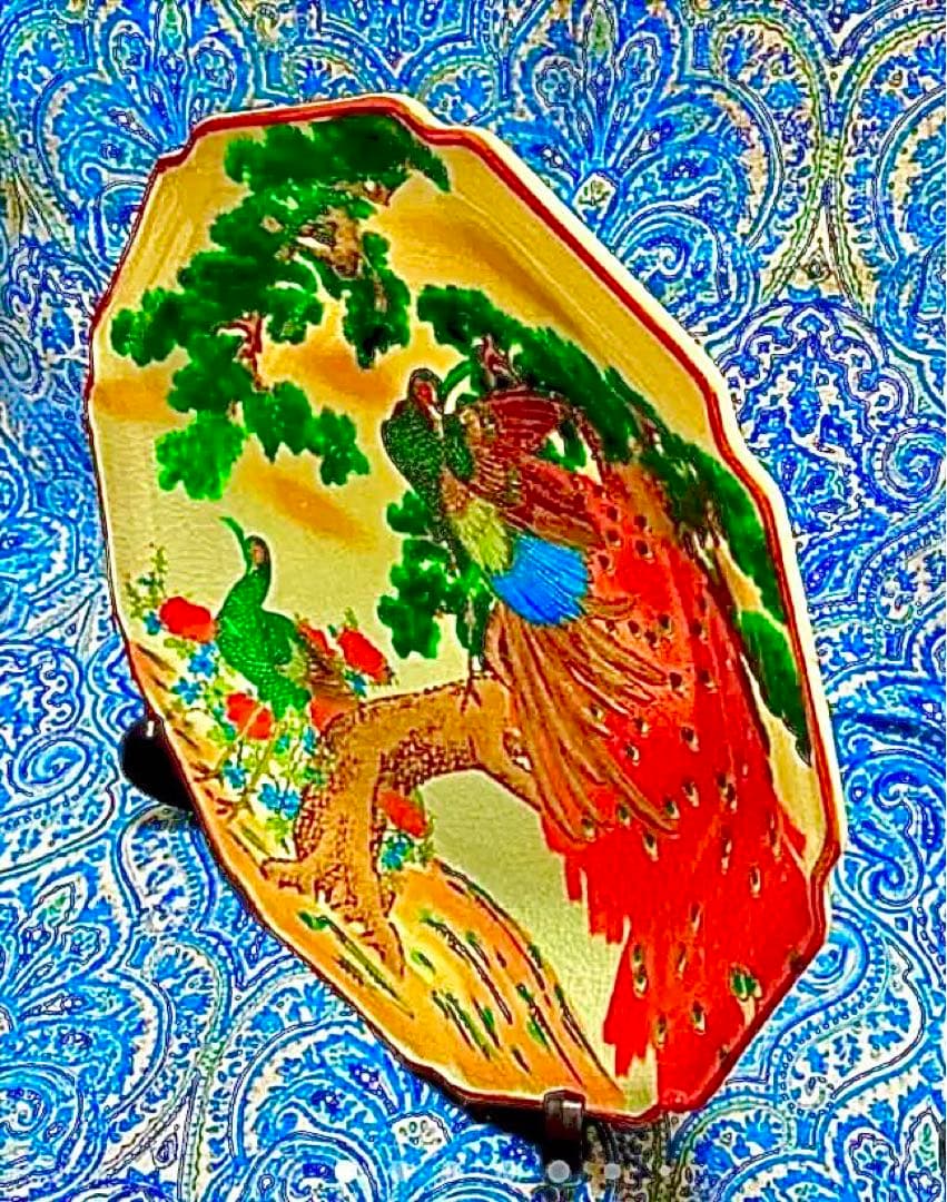 金運爆上げ　金運アップ！幸運呼ぶ30cm本物伊万里焼き大皿　双孔雀と松の図