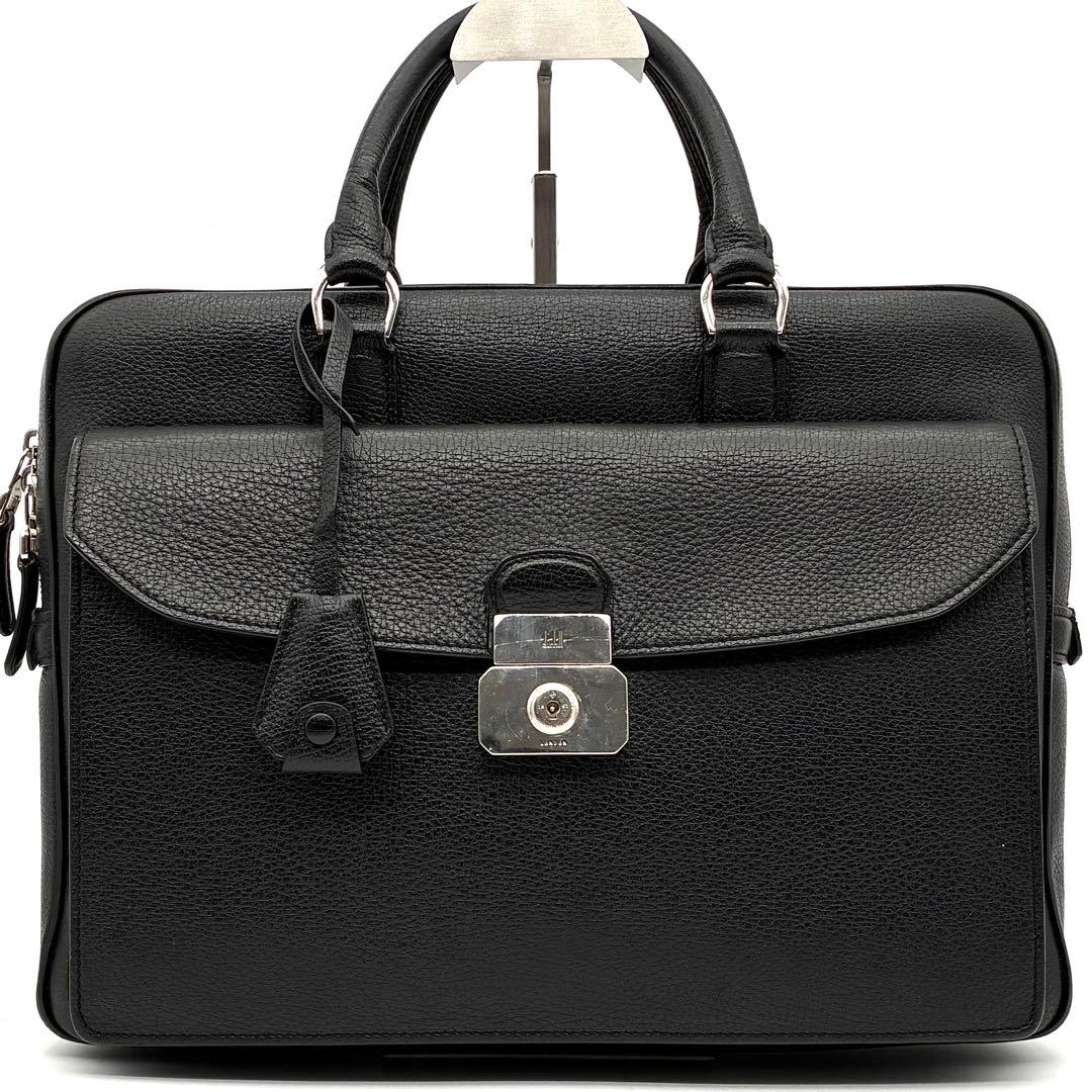 美品 ダンヒル アルバニー ビジネスバッグ A4 PC可 レザー ロゴ金具 黒
