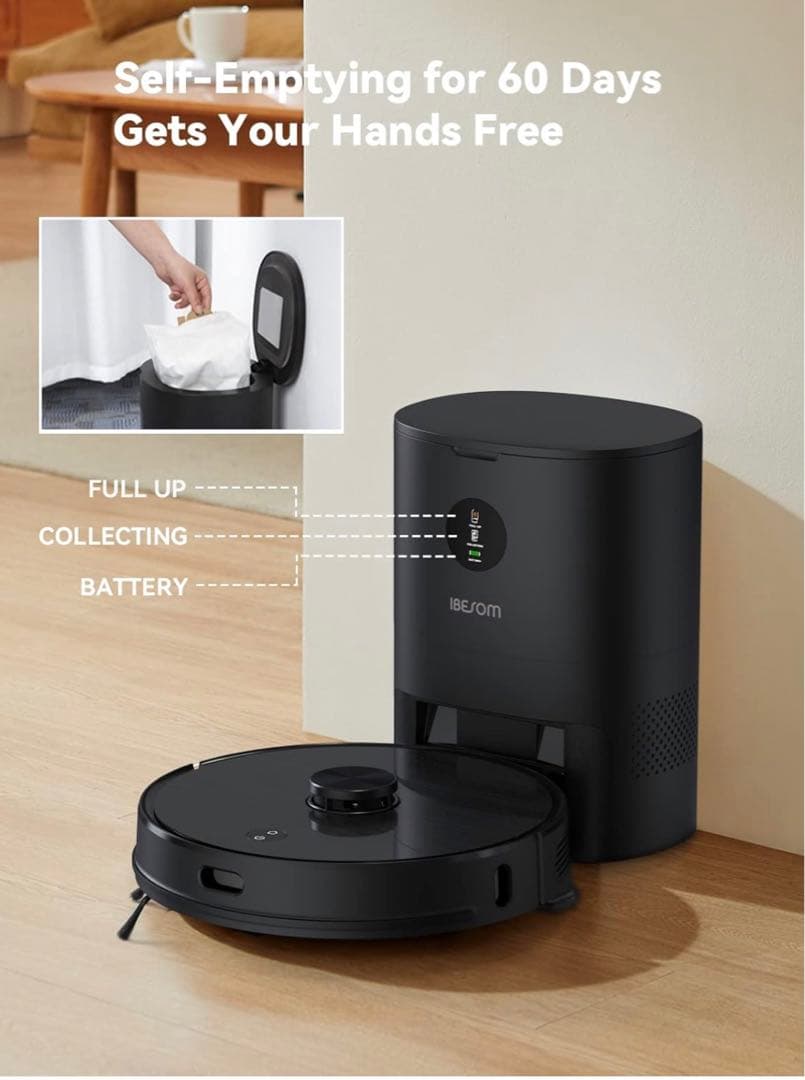 【新品】ロボット掃除機 3L自動ゴミ収集3-in-1吸引・掃除・水拭き
