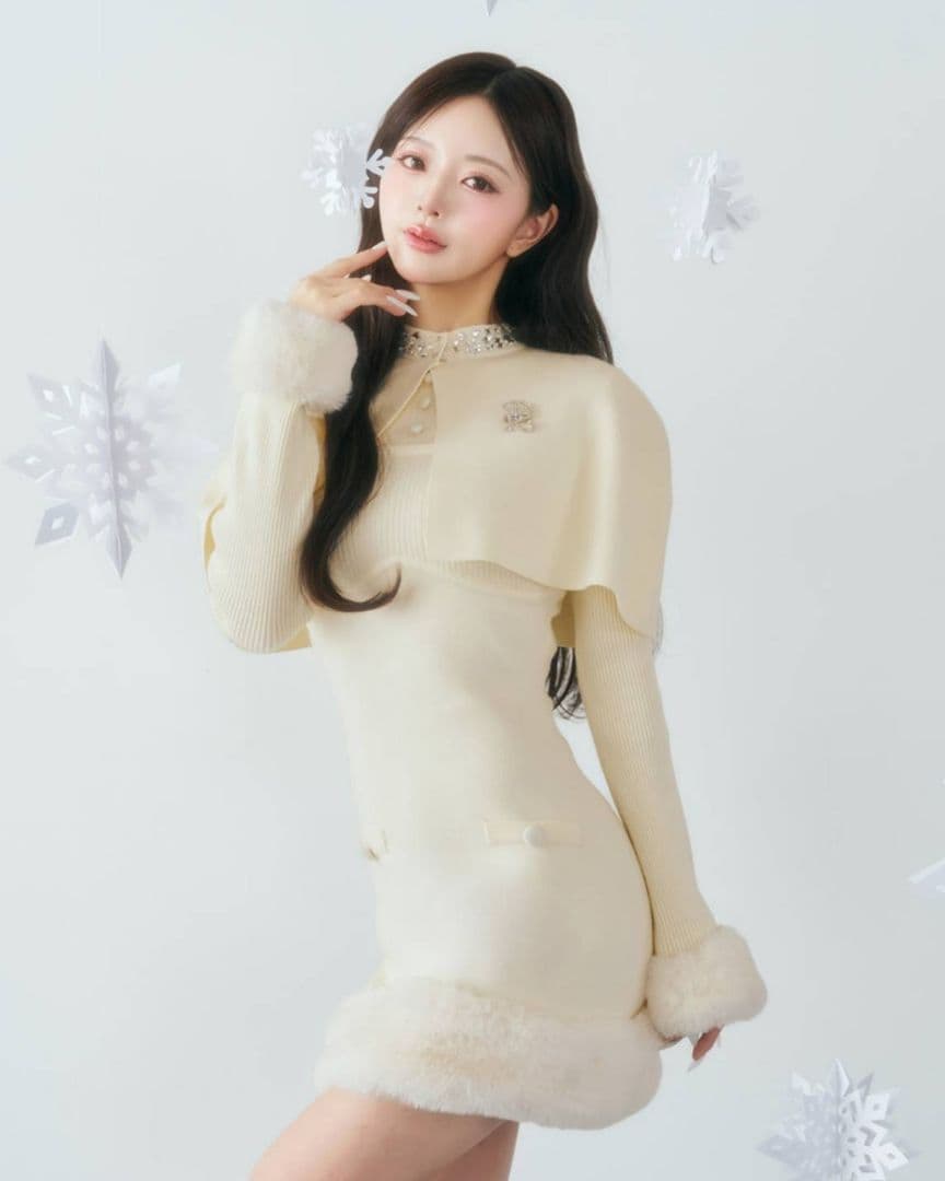 ダーリッチ フリーサイズ ビジューケープニットミニワンピース