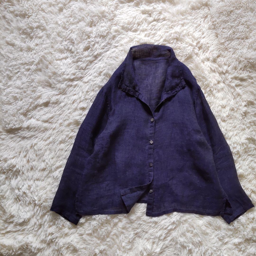 登美 群言堂　リネン ブラウス　ネイビー　石見銀山　日本製　美品
