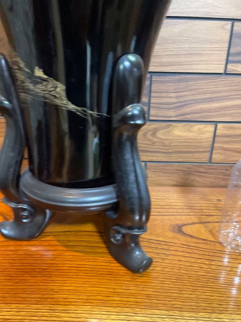 中国古玩　福建漆器 金彩画　大花瓶　台付