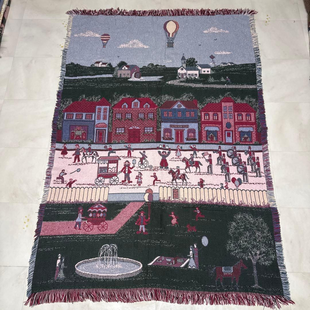 街の風景　マルチカバー　ソファーカバー　ヴィンテージラグ　175x121