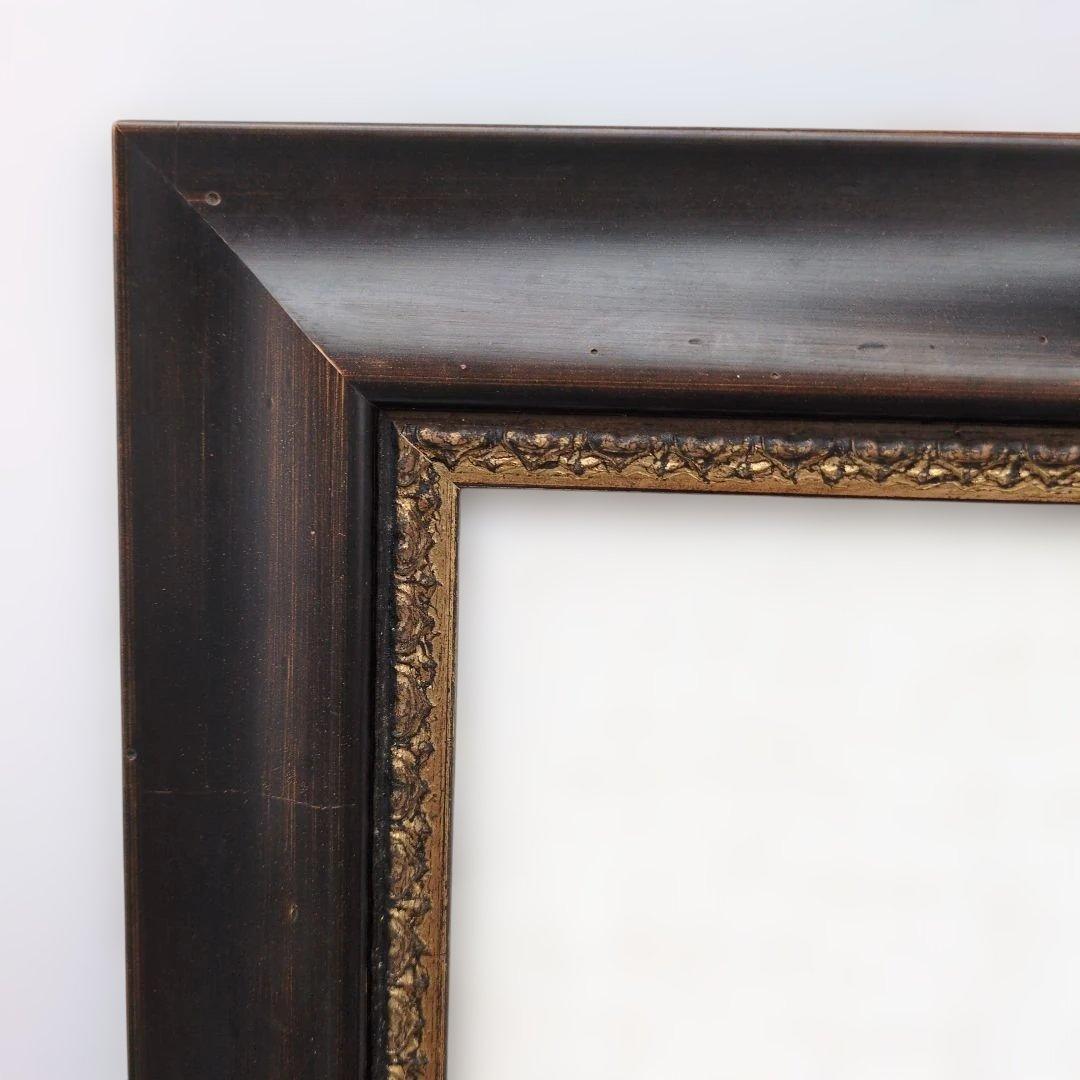 木製額縁 F20号 面金付マット付き ダークブラウン 金色縁取り