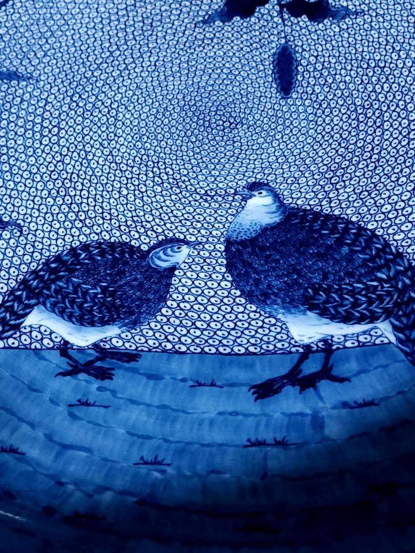 葉山有樹 細密画大鉢 古伊万里粟に鶉画銅鑼鉢 直径：約44.3cm